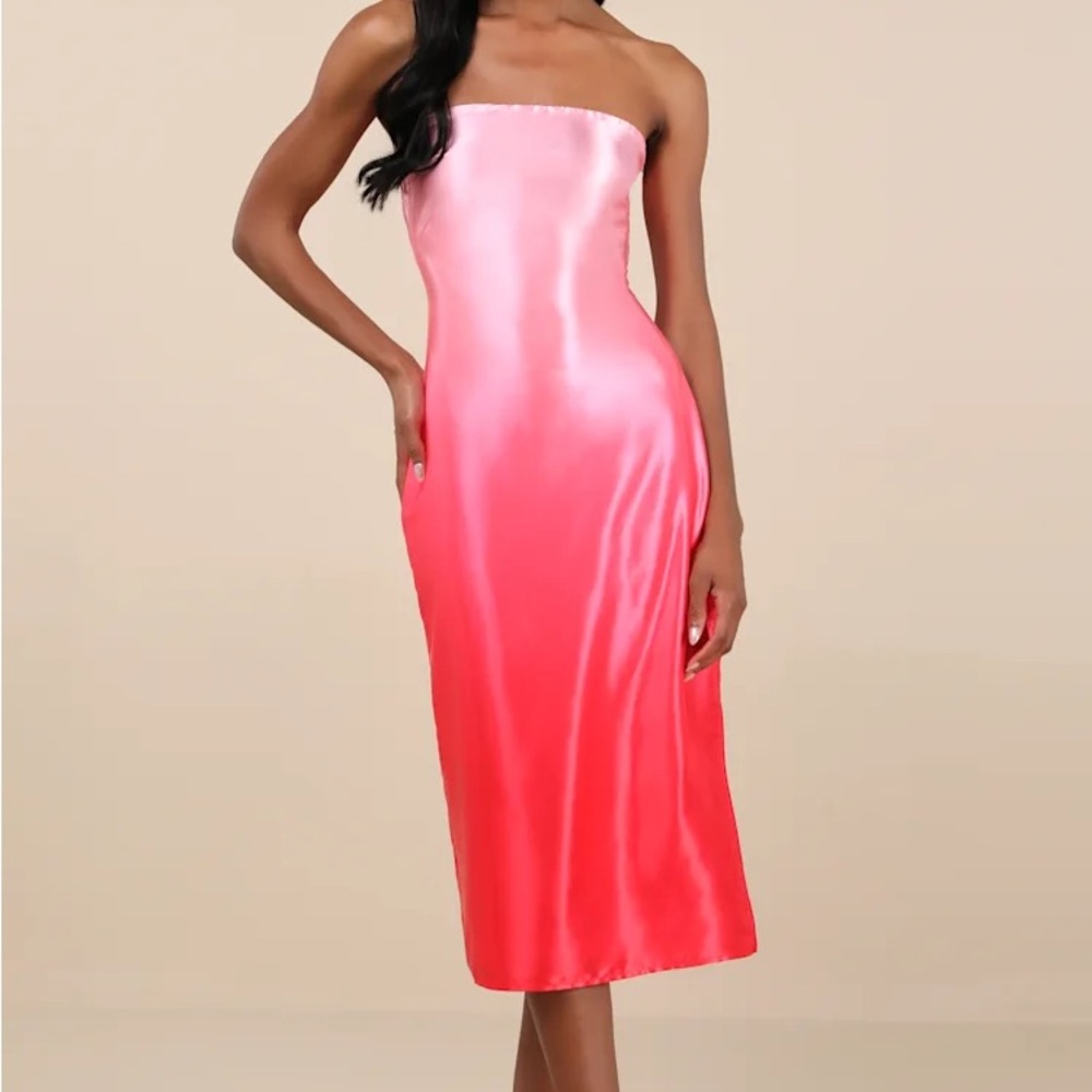 Lulu's Strapless Pink Satin Dress